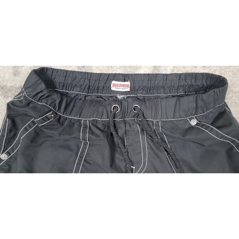 True Religion Mens Black Cargo Stitching Elastic Waist Pockets Pants Sz 30-32x31 - Picture 5 of 8
